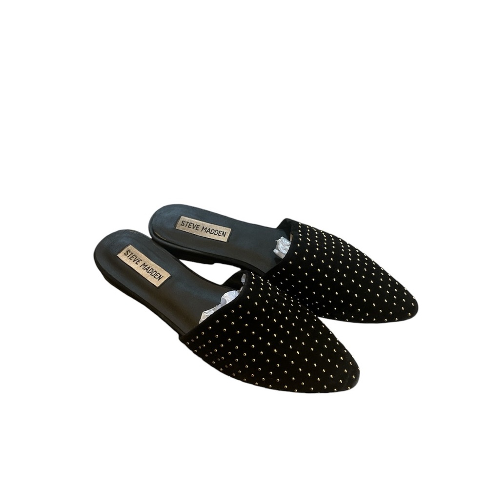 Steve Madden Black Pinpoint Gold Studded Mules, Women's Size 7M Slide On EUC
